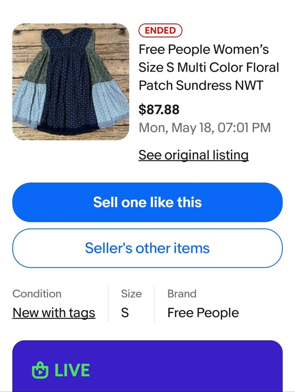 Free People Navy Blue and Sage Patchwork Boho Top - Picture 5 of 7
